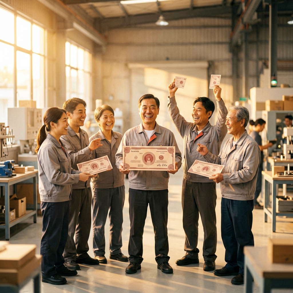 工人领取现金奖金