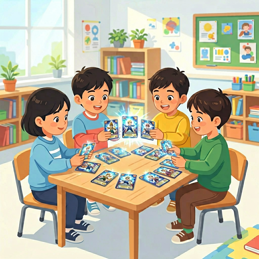 儿童交换卡牌场景