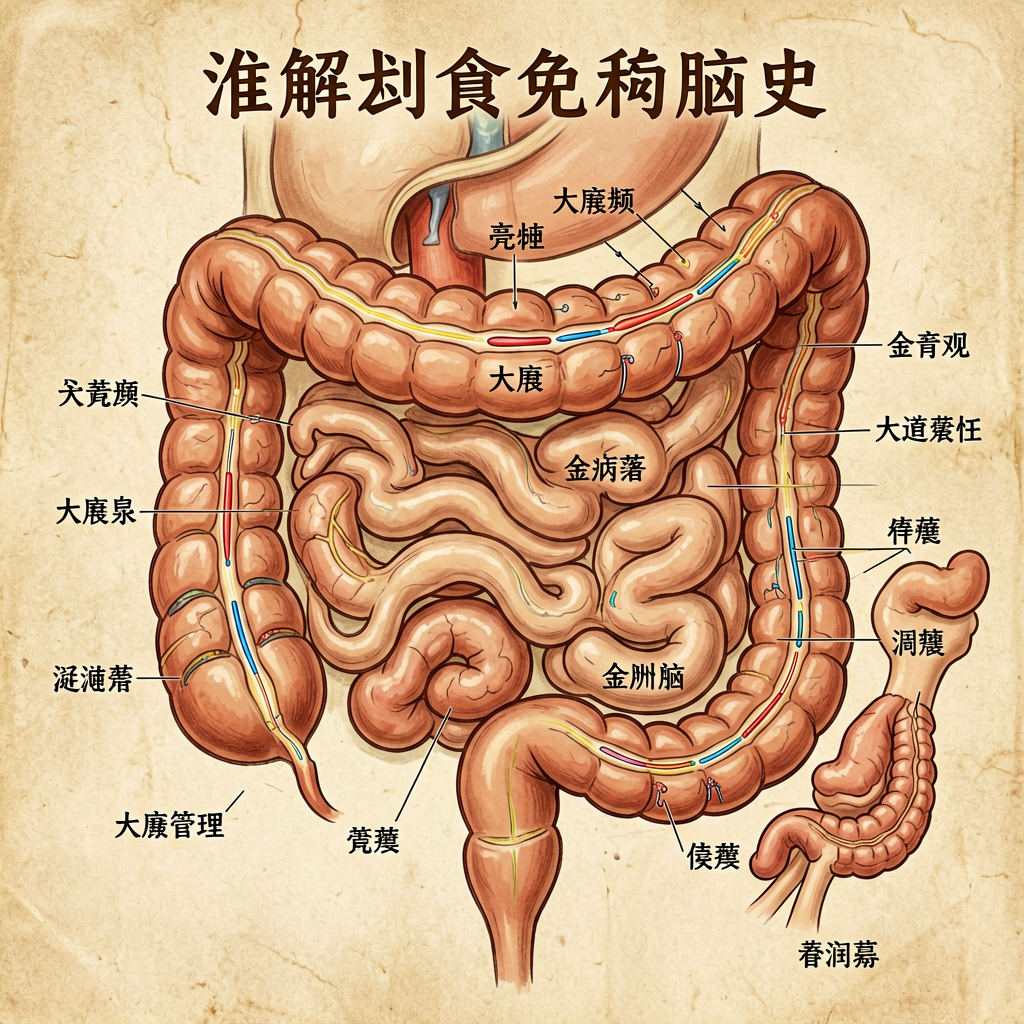 Traditional Chinese Medicine large intestine and digestive system anatomy illustration