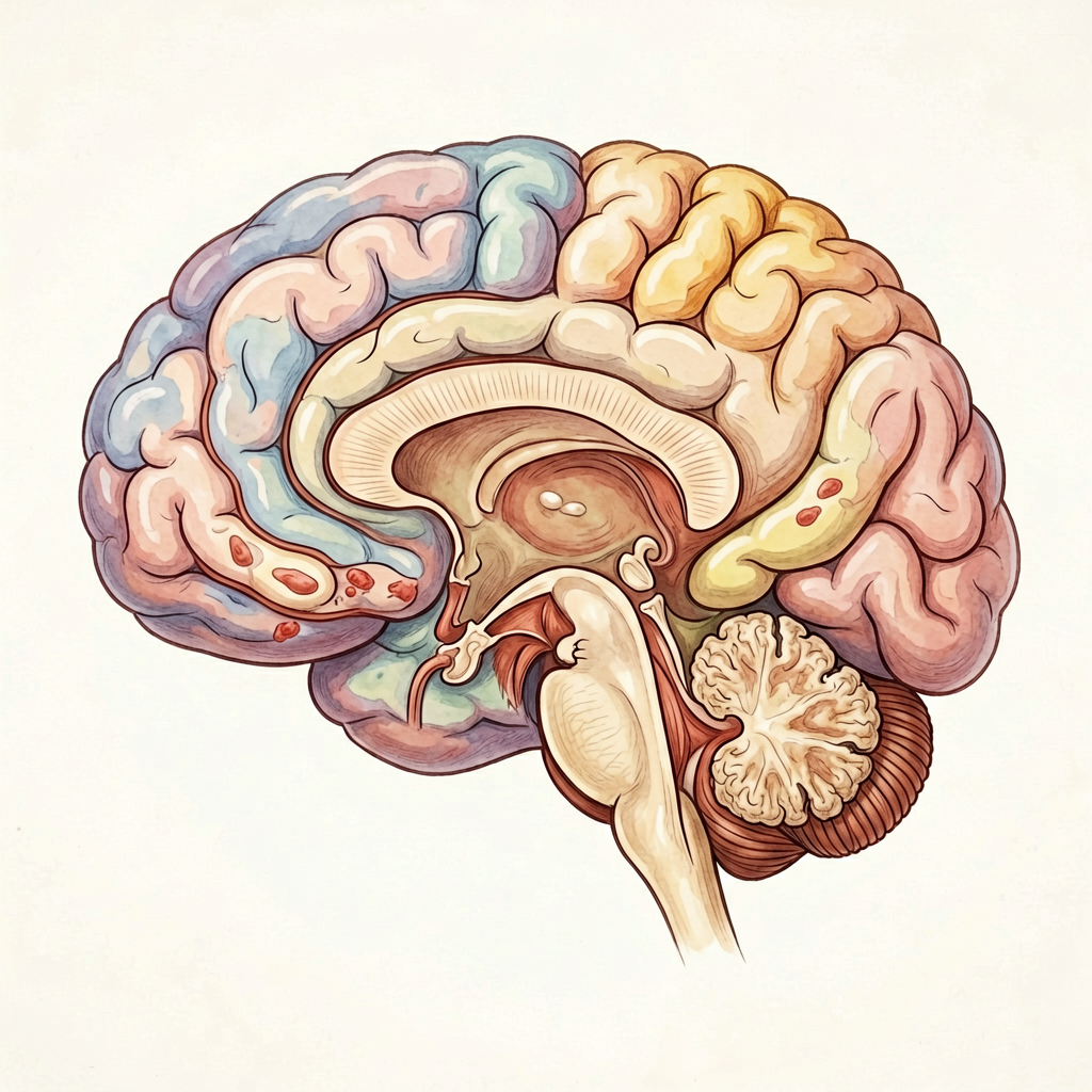TCM brain map showing seven insomnia pattern regions