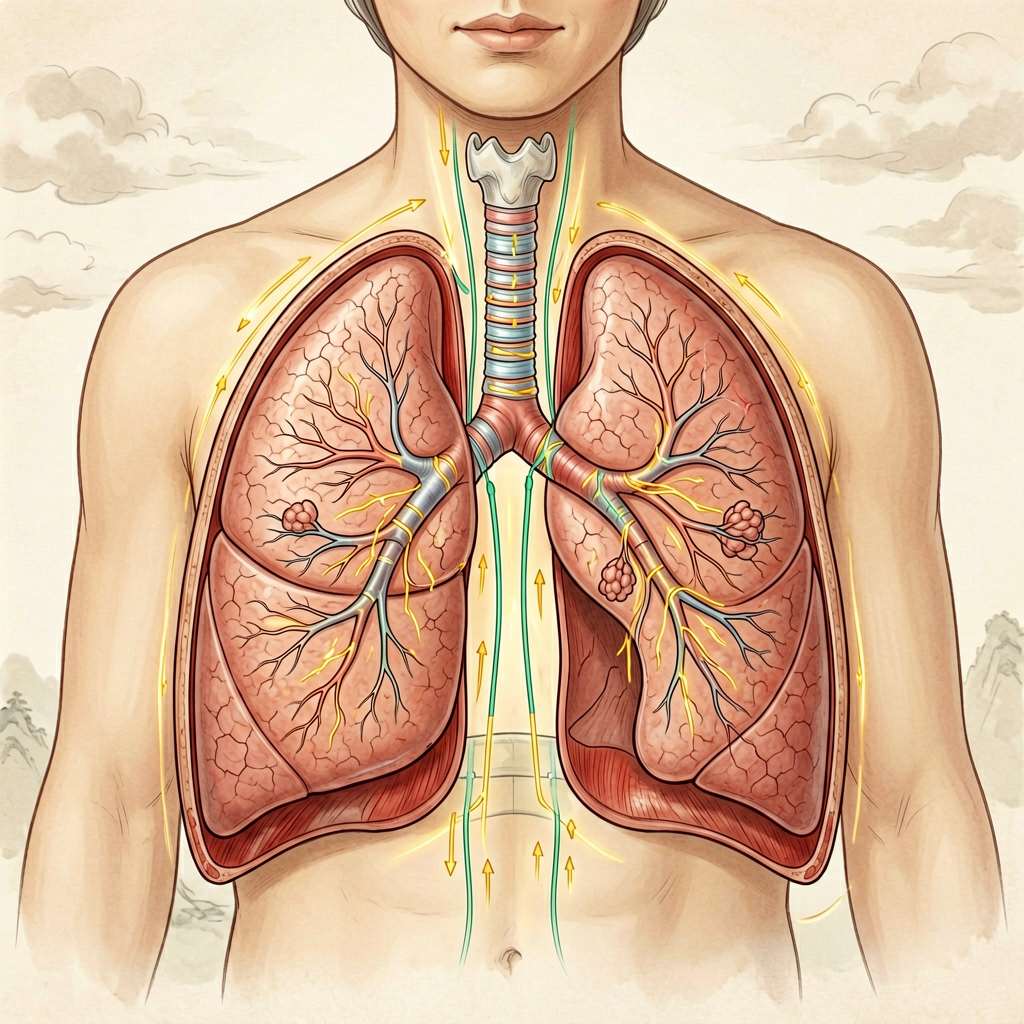 TCM lung meridian anatomy showing 3-5 AM energy pathway
