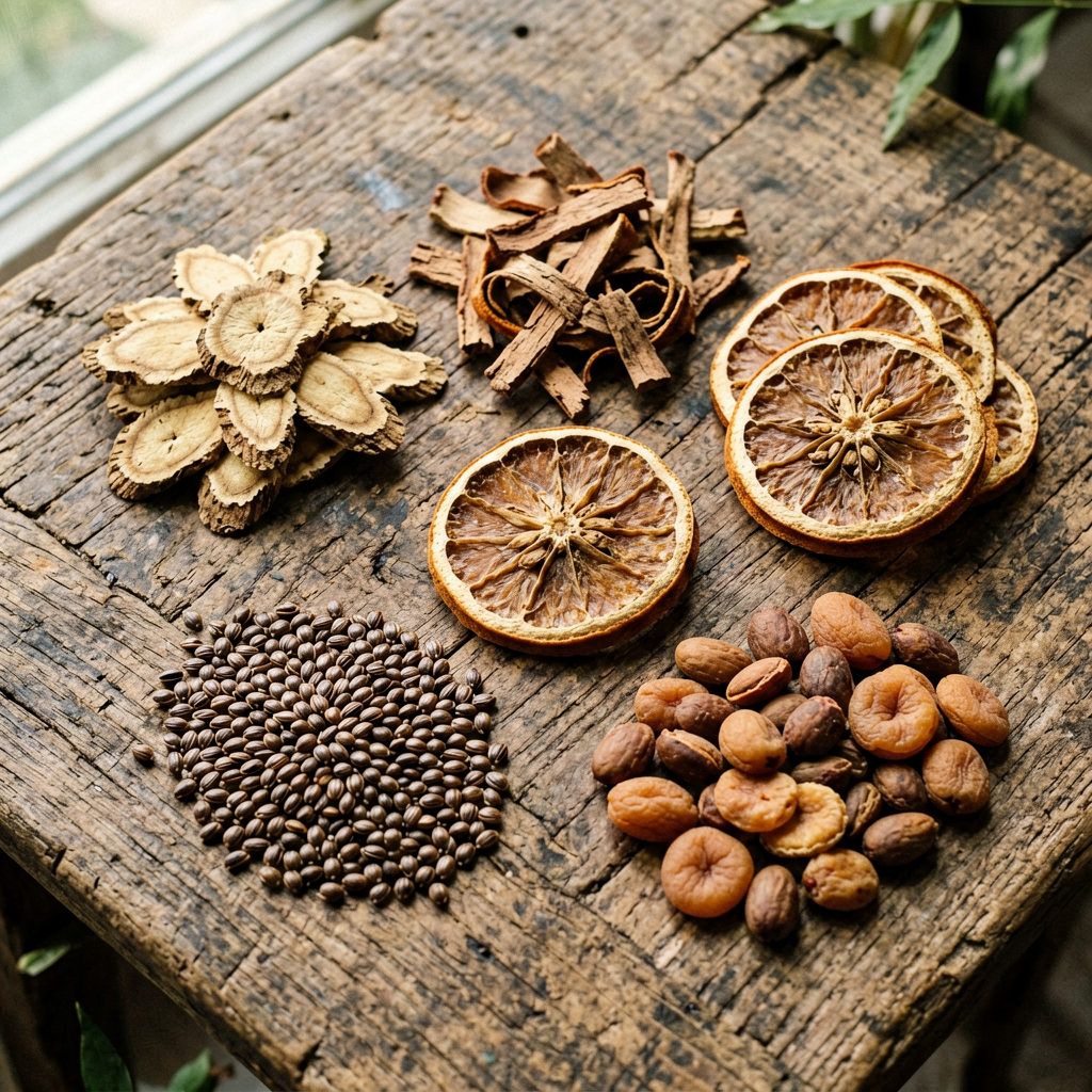 Chinese medicinal herbs for constipation - rhubarb, magnolia bark, bitter orange, cannabis seed, apricot seed