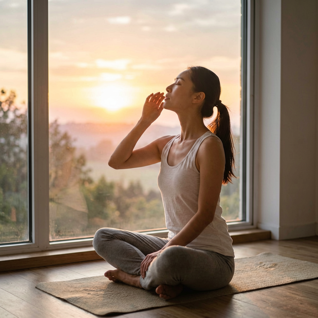 Breathing exercise at sunrise