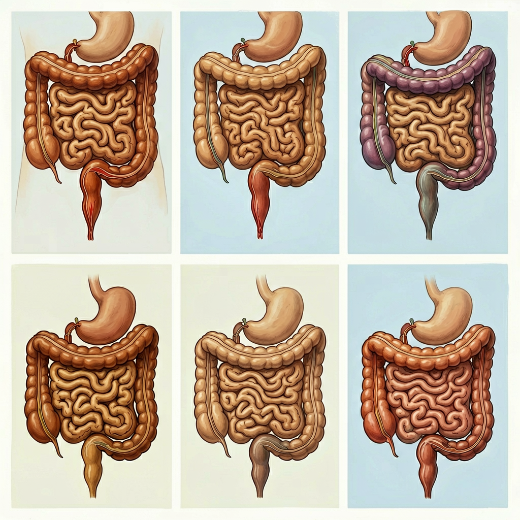 Five TCM patterns of constipation comparison diagram - heat, qi stagnation, qi deficiency, blood deficiency, yang deficiency