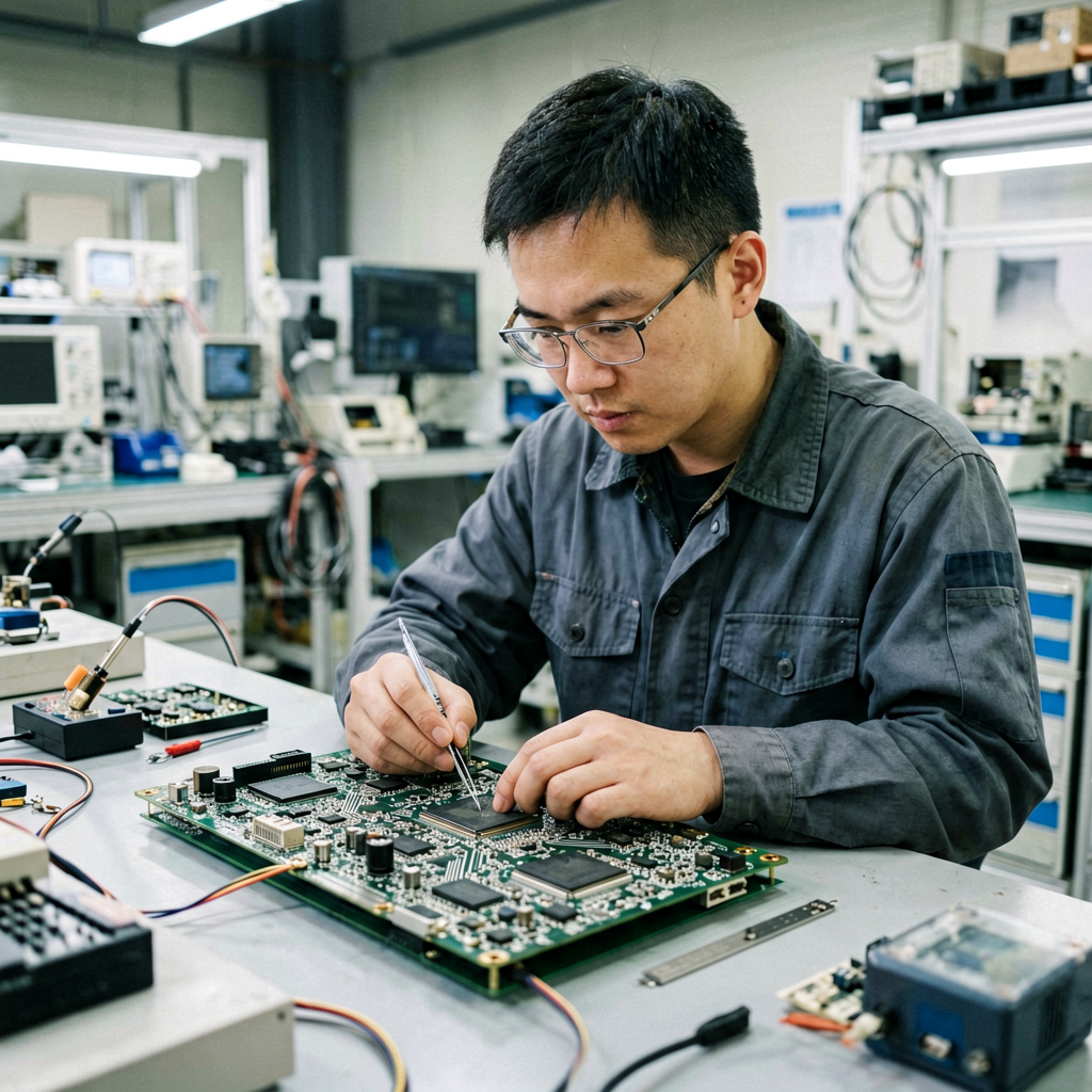 工程师审视PCB电路板