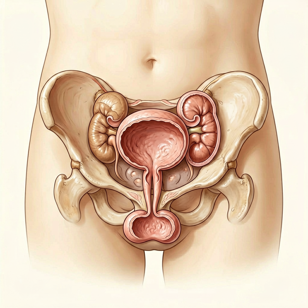 Bladder health anatomy illustration showing normal vs overactive bladder function