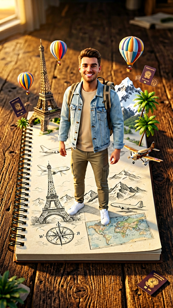 Create a stunning ultra-realistic 3D illusion artwork using the uploaded face a…