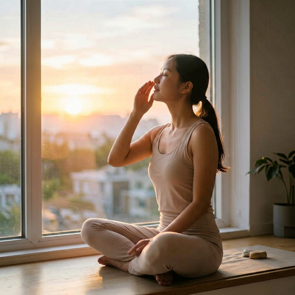 Breathing exercise for lung meridian harmony at sunrise