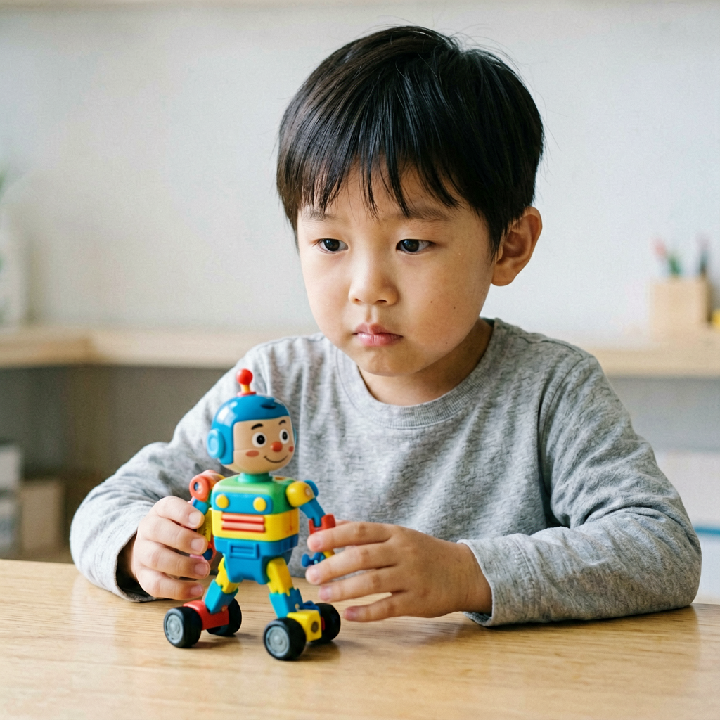 孩子审视玩具