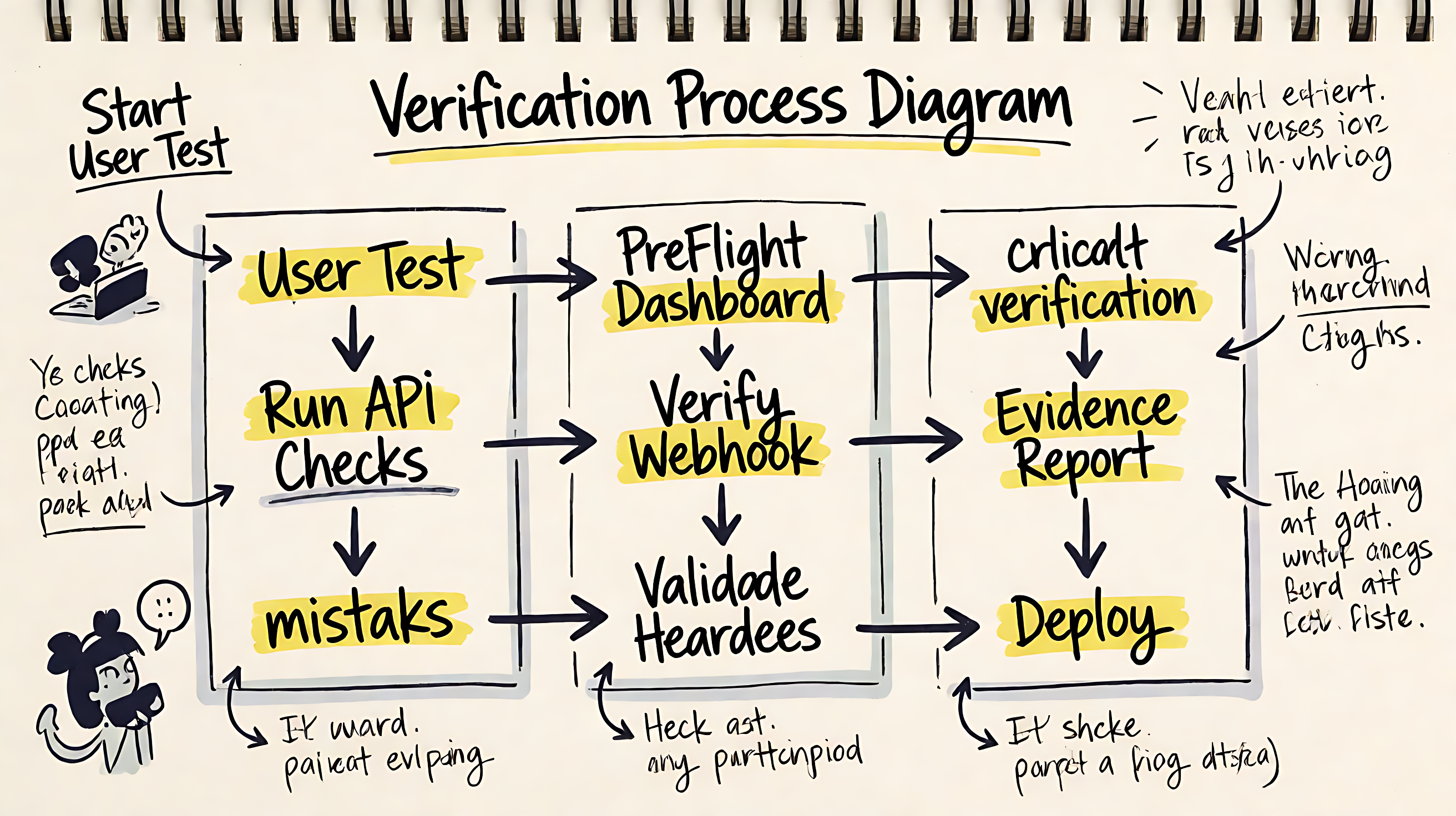 Hand-drawn notes explaining Verification Process Diagram