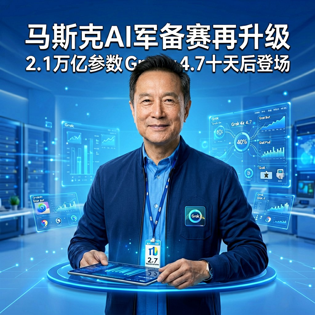 马斯克AI军备赛再升级：2.1万亿参数Grok 4.7十天后登场