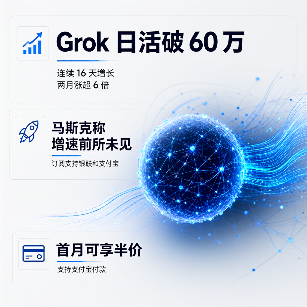 Grok日活破60万连涨16天，还支持支付宝付款